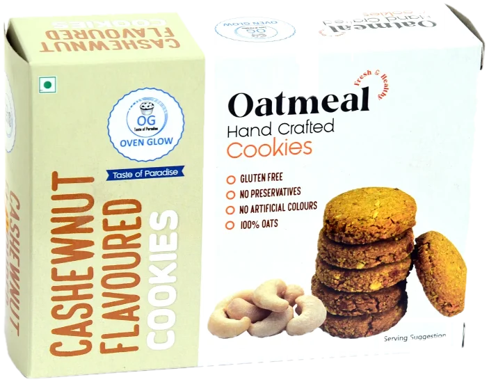 Oven Glow Cashewnut flavoured oatmeal cookies box