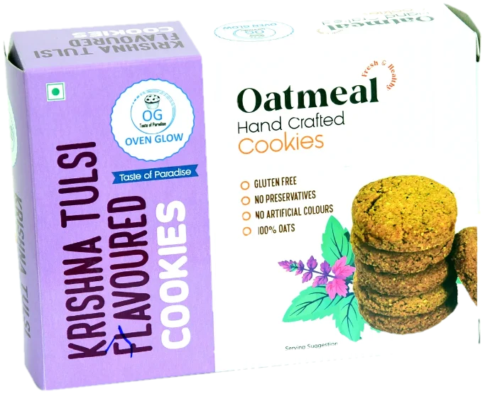 Oven Glow Krishna Tulsi flavoured oatmeal cookies box